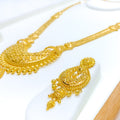 Floral U Shaped 22k Gold Long Patta Necklace Set 