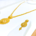 Netted Checkered Drop 22k Gold Necklace Set 