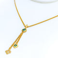 Trendy Twin Flower 21k Gold Necklace 