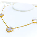 Delicate Pearlescent 21k Gold Clover Necklace 