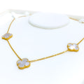 Delicate Pearlescent 21k Gold Clover Necklace 