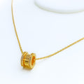 Striped Dynamic Barrel 21k Gold CZ Necklace 