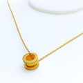 Striped Dynamic Barrel 21k Gold CZ Necklace 