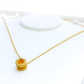 Striped Dynamic Barrel 21k Gold CZ Necklace 