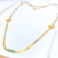 Distinct Enameled Floral Coin 21k Gold Long Necklace 