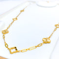 Luminous Paper Clip 21k Gold Long Clover Necklace 