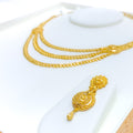 Bold Poised Three Layered 22k Gold Necklace Set