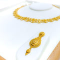 Intricate Sleek Lined Floral 22k Gold Necklace Set