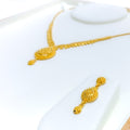 Opulent Checkered Drop 22k Gold Necklace Set 