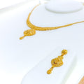 Checkered Ornamental 22k Gold Fanned Necklace Set 