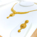 Magnificent V Shaped Dome Flower 22k Gold Necklace Set 