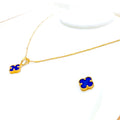 Dainty Blue 21K Gold Clover Necklace Set