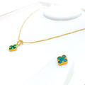 Elegant Green 21K Gold Clover Necklace Set