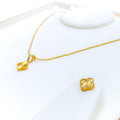 Reflective Striped 21K Gold Clover Necklace Set