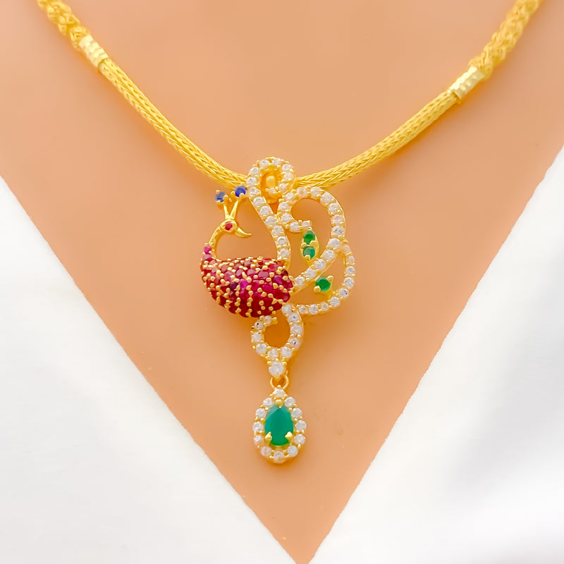 Palatial Peacock 22k Gold CZ Necklace Set 