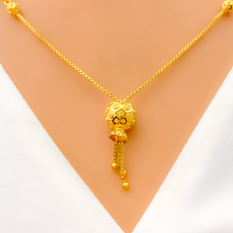 Unique Dangling Orb Ball 22K Gold Necklace 