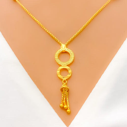 Fancy Dual Halo 22K Gold Necklace 