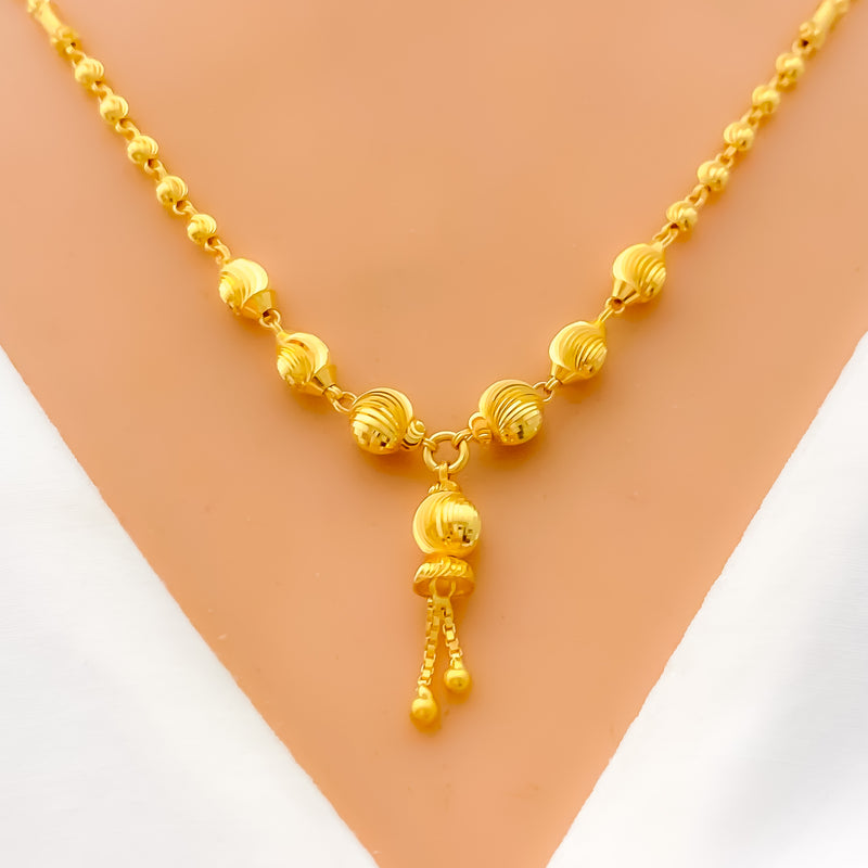 Reflective Wavy Bead 22K Gold Necklace 