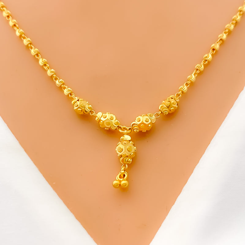 Delicate Oval Beaded 22K Gold Necklace 