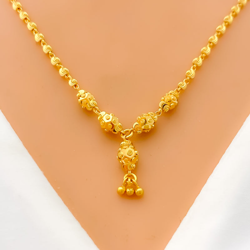 Sparkling Elongated Orb 22K Gold Necklace