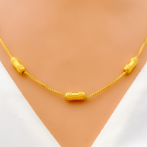 Dotted Dual Finish 22K Gold Barrel Necklace