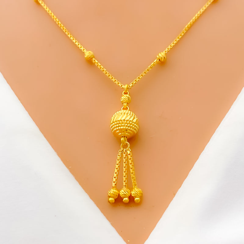 Sleek Striped Orb 22K Gold Necklace