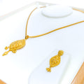 Glamorous Checkered Marquise 22k Gold Pendant Set 
