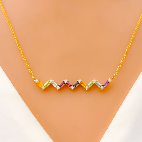 Vibrant ZIG- ZAG Diamond +18k Gold Necklace 