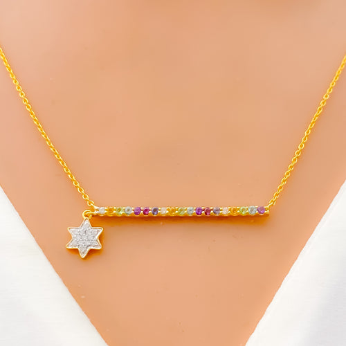 Dangling Star Diamond + 18k Gold Necklace 