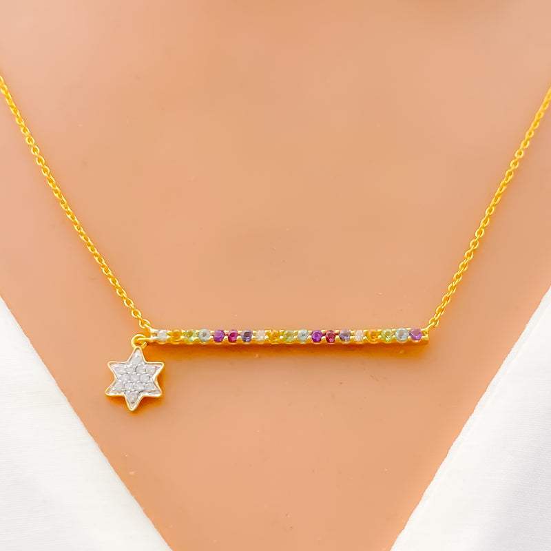 Dangling Star Diamond + 18k Gold Necklace 