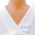 Ornate Triangle V Shaped Diamond + 18k Gold Necklace 