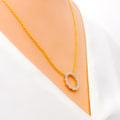 Modern Radiant Halo Diamond + 18k Gold Necklace 