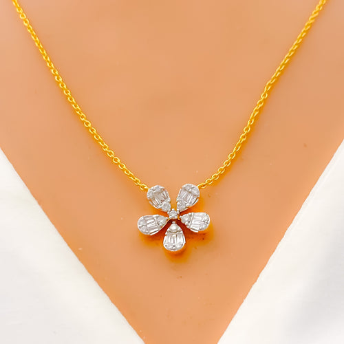 Blooming Diamond Flower + 18k Gold Necklace 