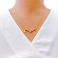 Slender V Shaped Diamond + 18k Gold Necklace 