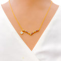 Slender V Shaped Diamond + 18k Gold Necklace 
