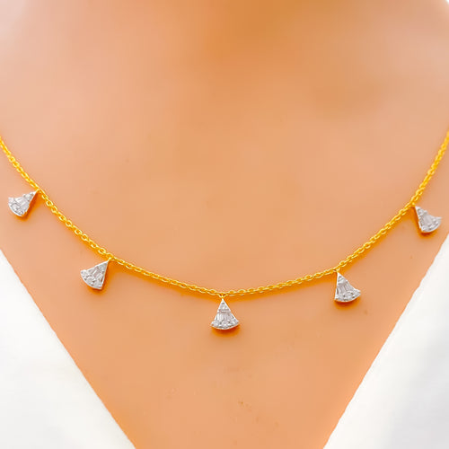 Ethereal Dangling Triangular Diamond + 18k Gold Necklace 