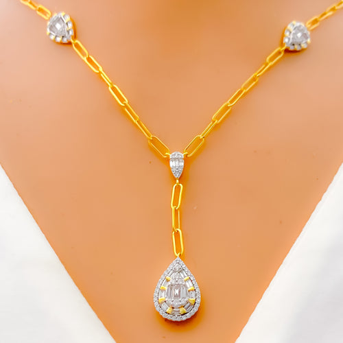 Radiant Interlinked Drop Diamond + 18k Gold Necklace 
