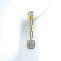 Decorative Cushion Diamond + 18k Gold Hanging Earrings 