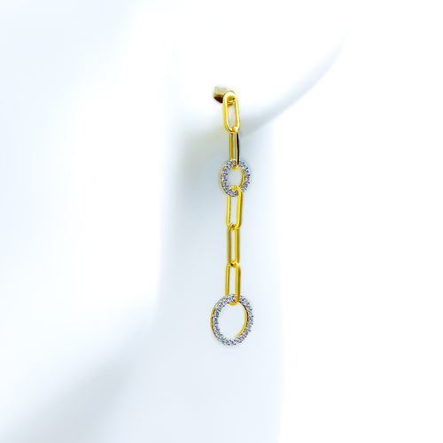 Dapper Dual Halo Diamond + 18k Gold Hanging Earrings 