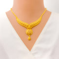 Magnificent V Shaped Dome Flower 22k Gold Necklace Set 