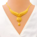 Magnificent V Shaped Dome Flower 22k Gold Necklace Set 