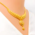 Magnificent V Shaped Dome Flower 22k Gold Necklace Set 