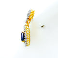 Graceful Blue Sapphire Drop Diamond + 18k Gold Hanging Earrings 