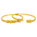 Ornate Striped Drum 22k Gold Pipe Bangles