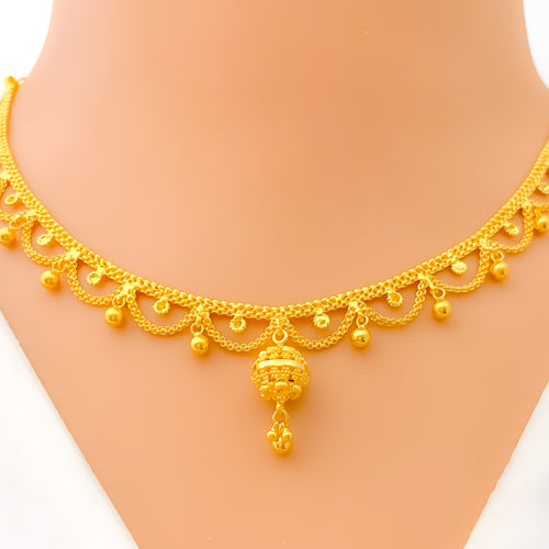 Charming Tasseled 22k Gold Chandelier Necklace Set 