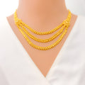 Bold Poised Three Layered 22k Gold Necklace Set