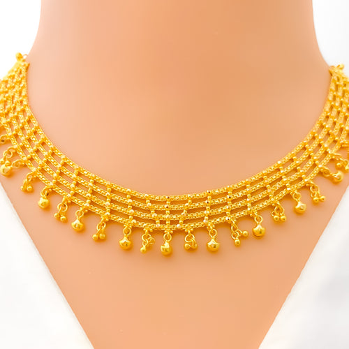 Unique Captivating Rippled Chain 22k Gold Necklace Set