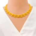 Intricate Sleek Lined Floral 22k Gold Necklace Set