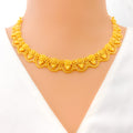 Intricate Sleek Lined Floral 22k Gold Necklace Set