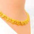 Intricate Sleek Lined Floral 22k Gold Necklace Set